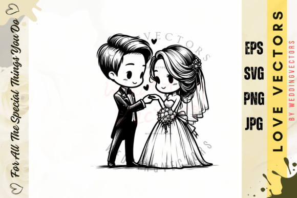 Capturing Romance: Design with Wedding Couple and Love Vectors - C4055