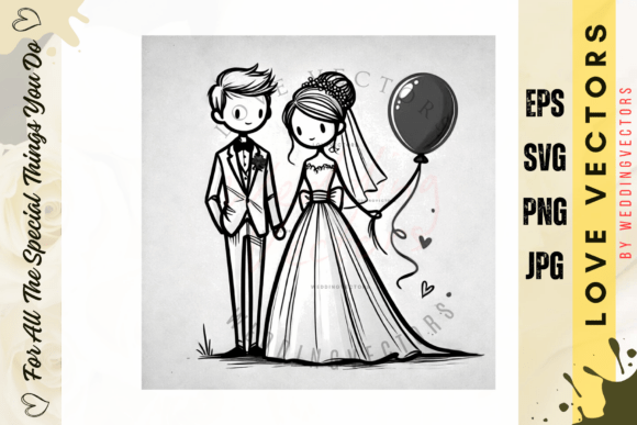 Elegant Couple-Themed Illustration of Wedding and Love - C4369