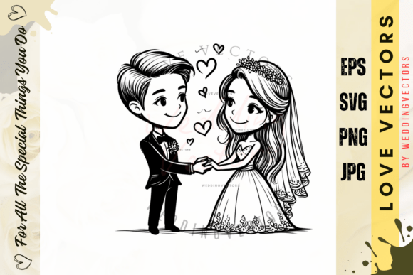 Wedding Couple and Love Vectors - C4005: A Golden Illustration for Matrimonial Bliss
